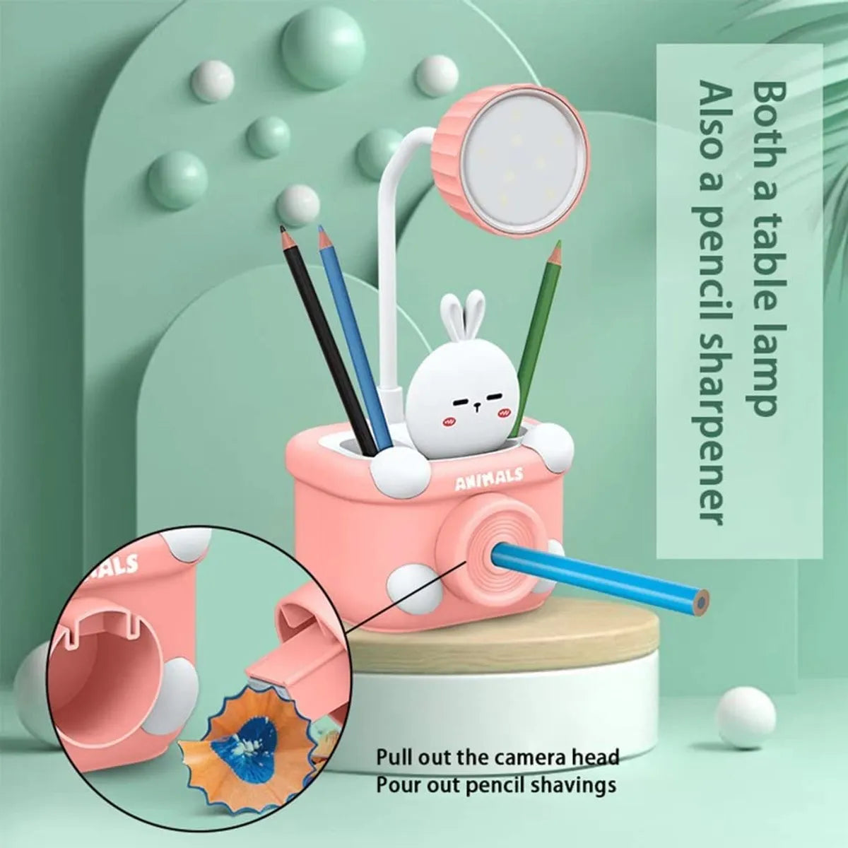 Plastic 3 in 1 USB Chargeable Led Light Table Night Lamp for Kids Bedroom with Pencil Sharpener & Pen Holder Stand for Girls & Boys (Multicolor)