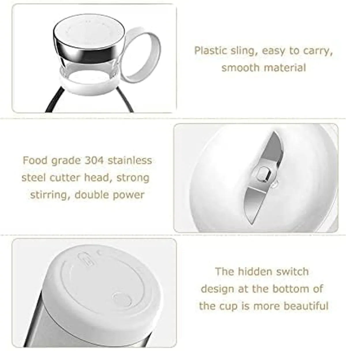 Portable Usb Juicer Bottle Mixer Blender Smoothie Maker Grinder With 4 Stainless Steel Blades 2000Mah 350Ml For Fruits