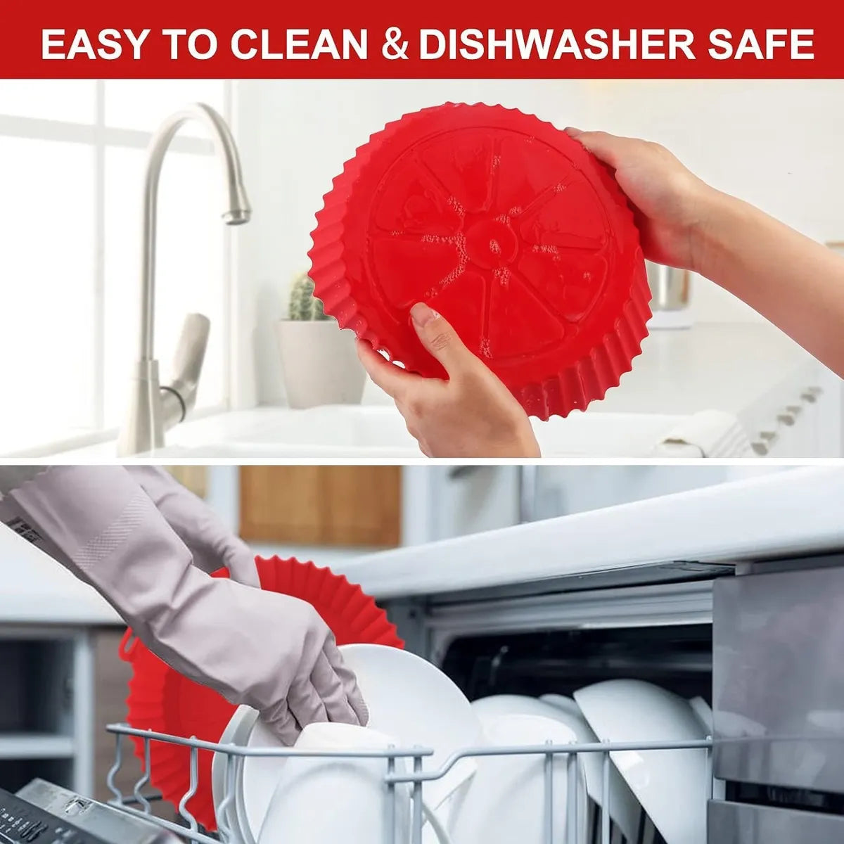 Silicone Air Fryer Liners | Non Stick Reusable Heat Resistant | Cooking Oven Insert Accessories | Baking Tray with Handles (2 Pcs)