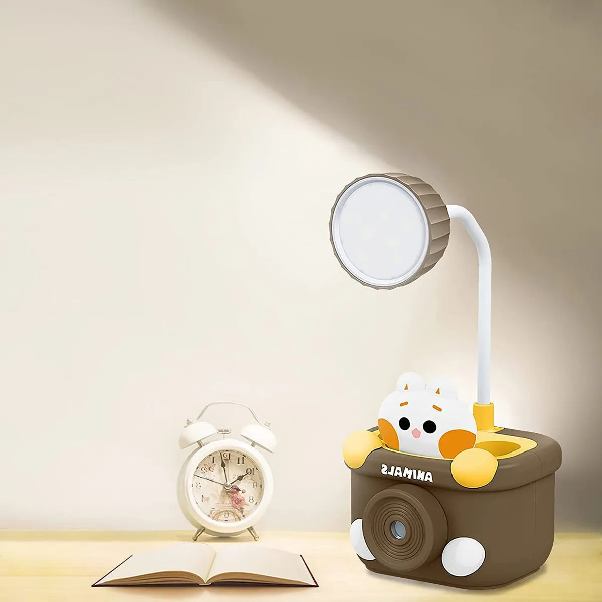 Plastic 3 in 1 USB Chargeable Led Light Table Night Lamp for Kids Bedroom with Pencil Sharpener & Pen Holder Stand for Girls & Boys (Multicolor)