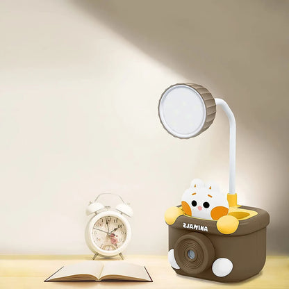 Plastic 3 in 1 USB Chargeable Led Light Table Night Lamp for Kids Bedroom with Pencil Sharpener & Pen Holder Stand for Girls & Boys (Multicolor)