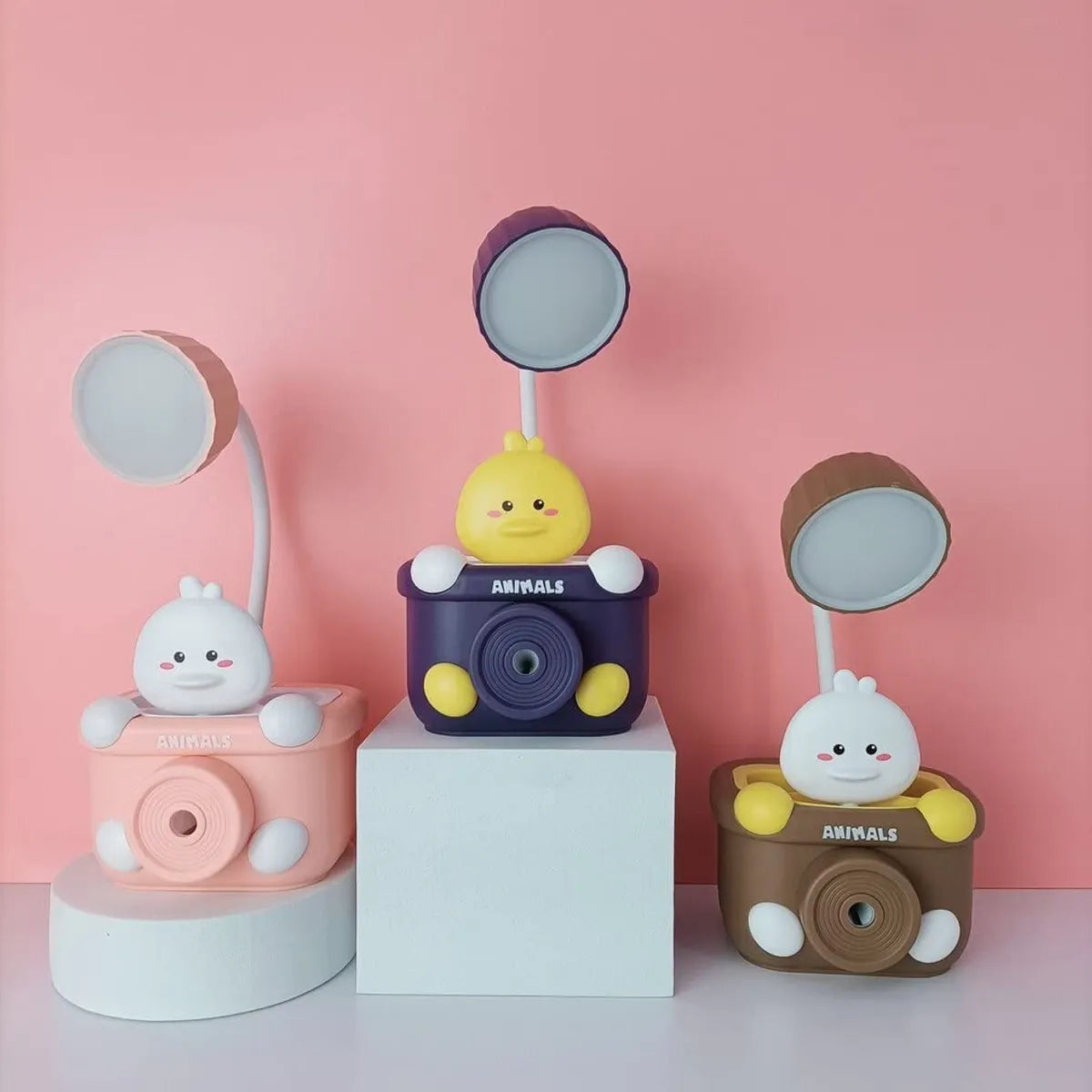 Plastic 3 in 1 USB Chargeable Led Light Table Night Lamp for Kids Bedroom with Pencil Sharpener & Pen Holder Stand for Girls & Boys (Multicolor)