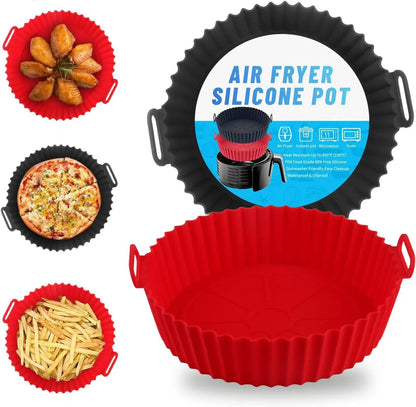 Silicone Air Fryer Liners | Non Stick Reusable Heat Resistant | Cooking Oven Insert Accessories | Baking Tray with Handles  (2 Pcs)