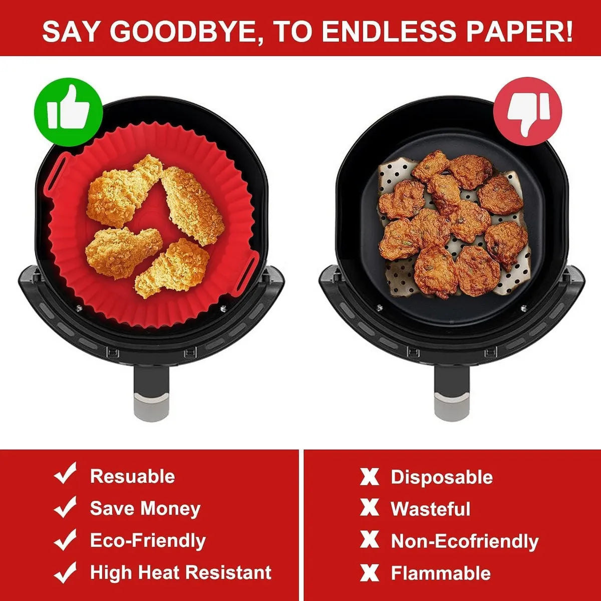 Silicone Air Fryer Liners | Non Stick Reusable Heat Resistant | Cooking Oven Insert Accessories | Baking Tray with Handles  (2 Pcs)
